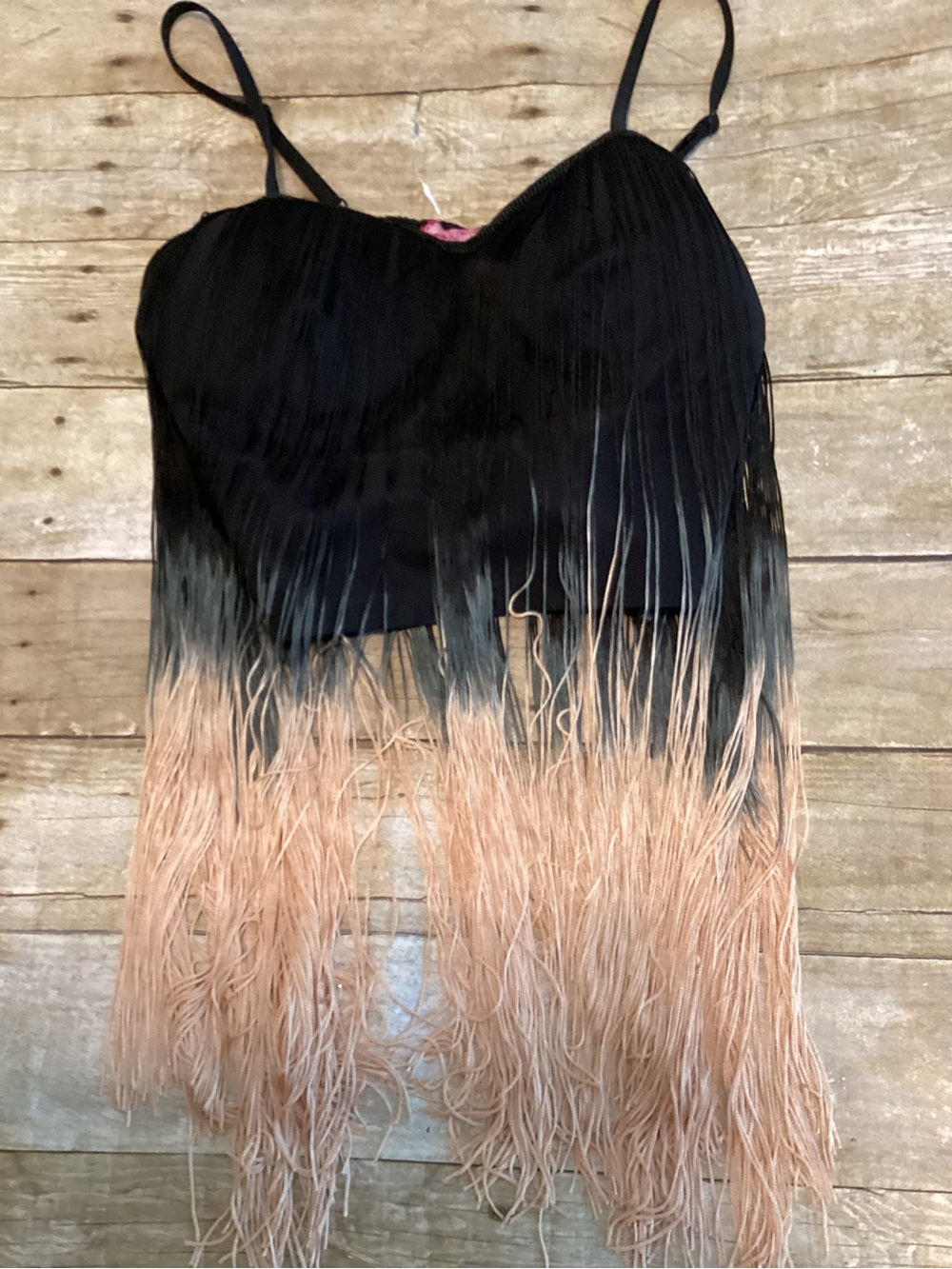 Fringe Ombre Camisole Top - Black to Blush